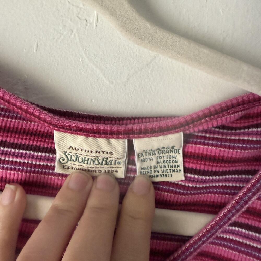 St Johns Bay Shirt Vintage Y2k Extra Large Pink Striped V Neck Short Sleeve‎ - Picture 4 of 7